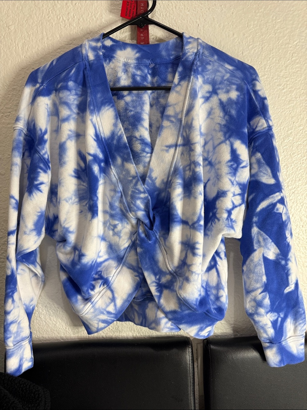 JoyLab Blue and White Tie-Dye Twist-Front Cardigan